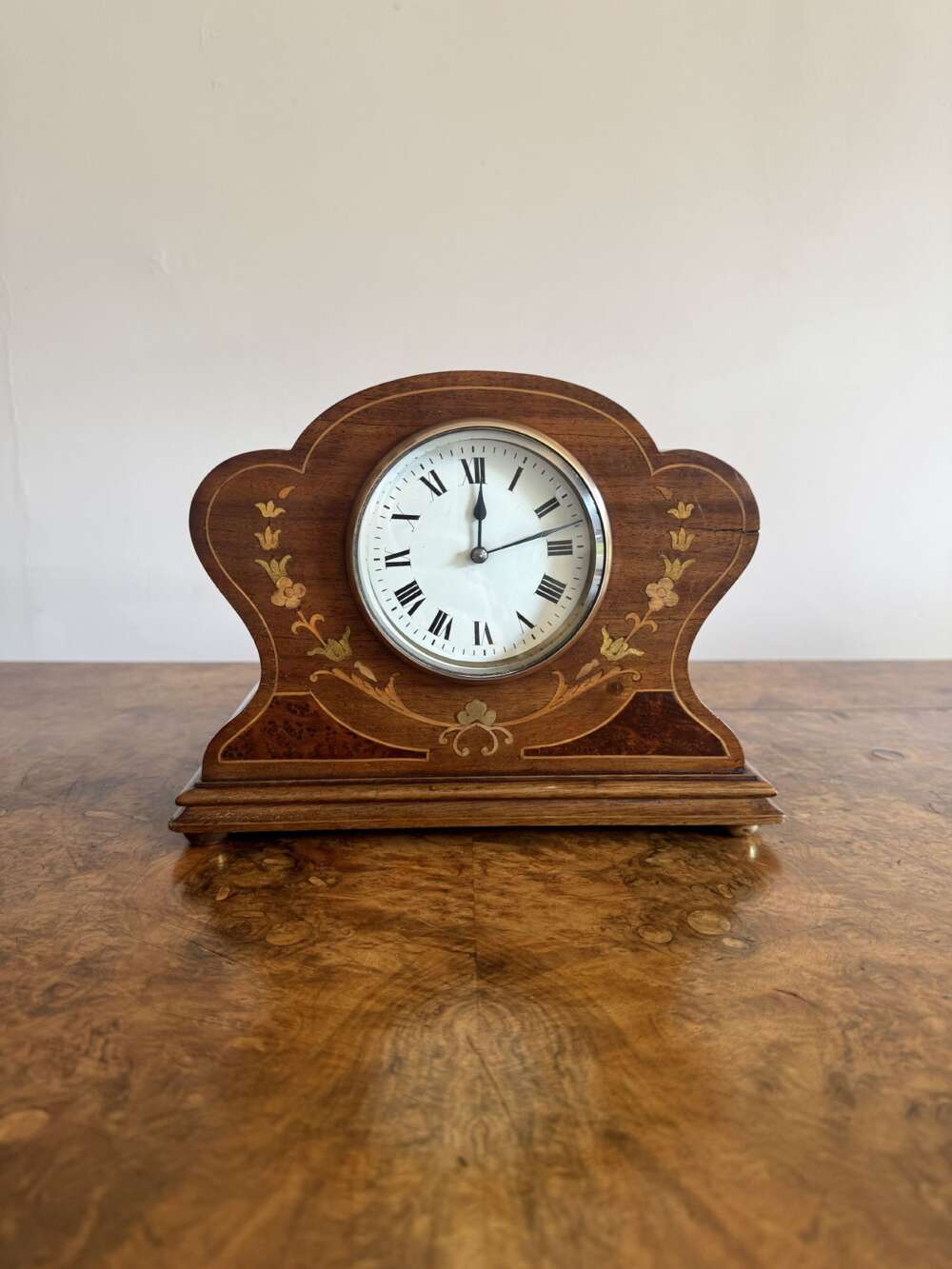 Quality Antique Edwardian Mahogany Inlaid Mantle Clock
