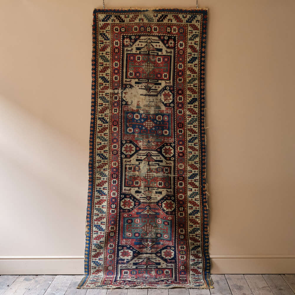 Large Antique Crooked Kazak Rug Runner