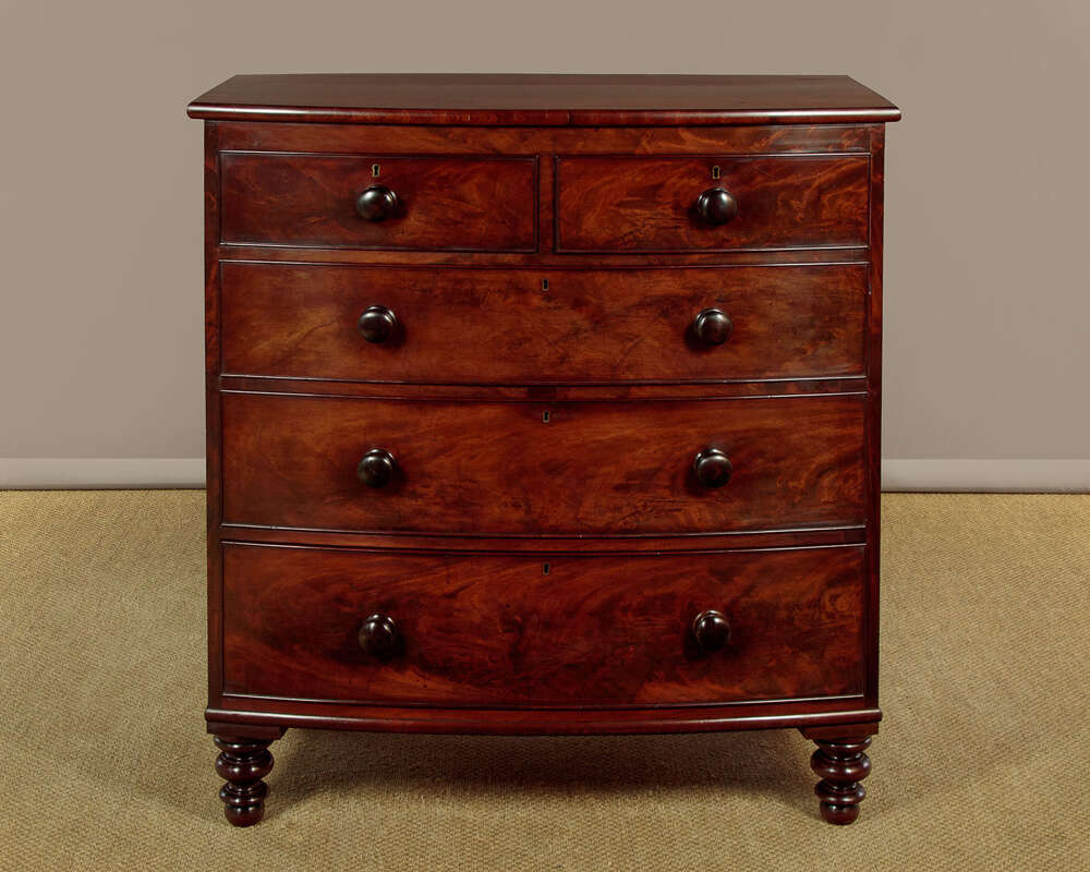 Bow Front Mahogany Antique Chest Of Drawers C.1860