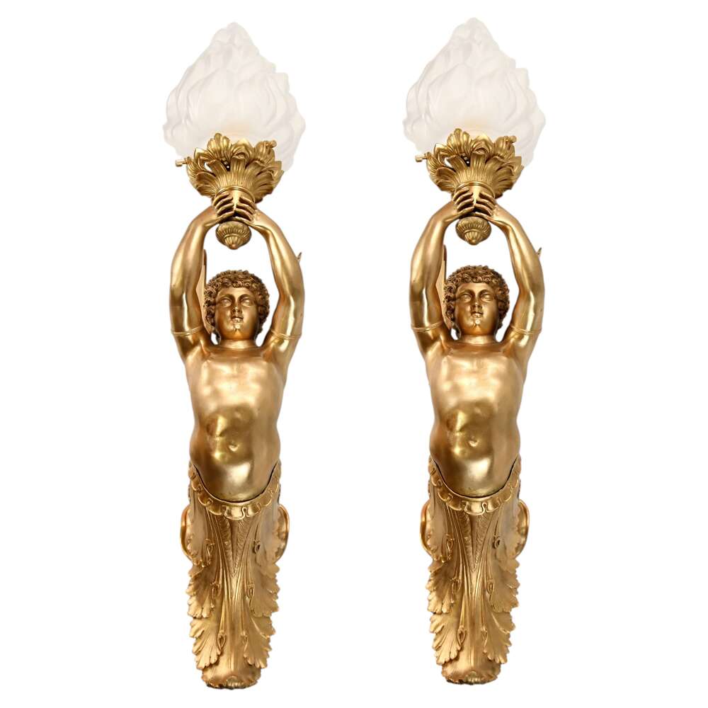 Art Nouveau Sconces Cherub Wall Lights French Cast Gilt