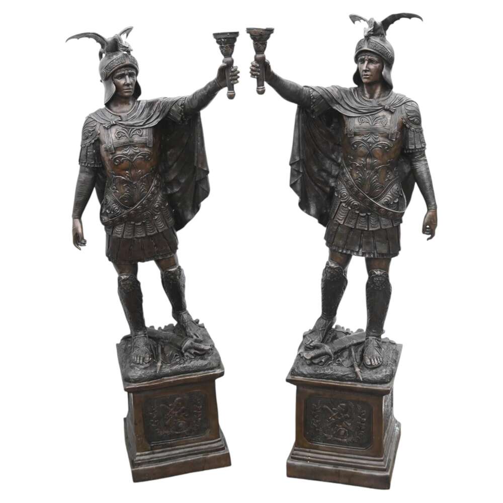 Xl Bronze Roman Gladiator Statues Lamps Figures 8 Ft 246 Cm Security Guards