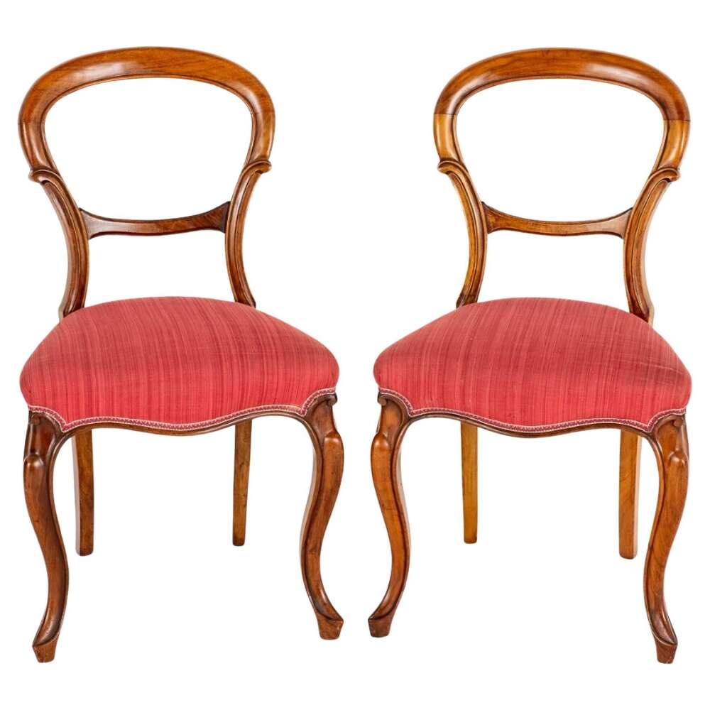 Pair Victorian Chairs Walnut Balloon Back, 1860