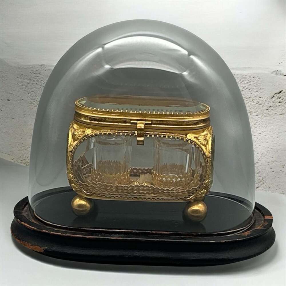 Antique Victorian Scent Bottles in Casket Under Glass Dome