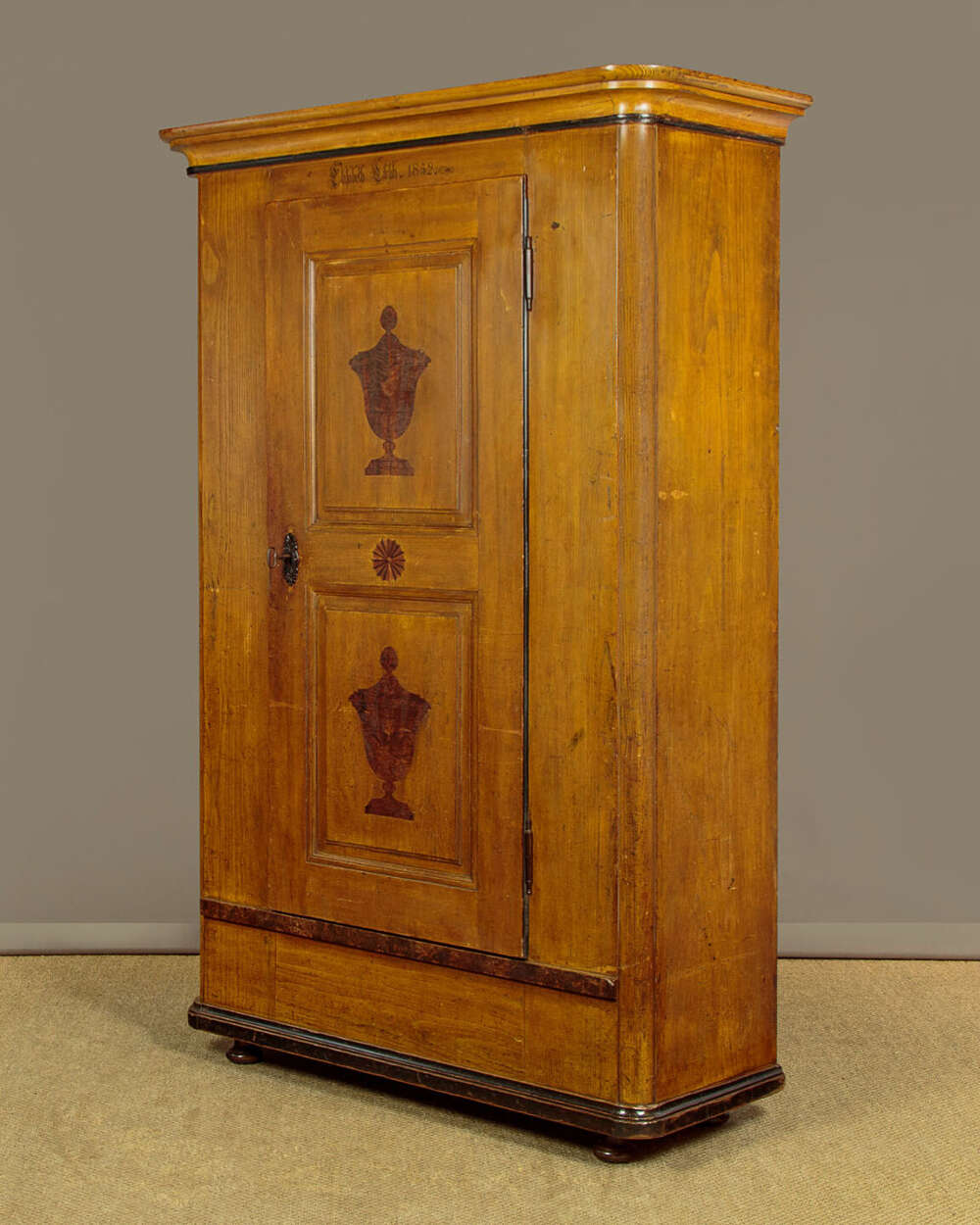 Tyrolean Painted Pine Wardrobe Dated 1852