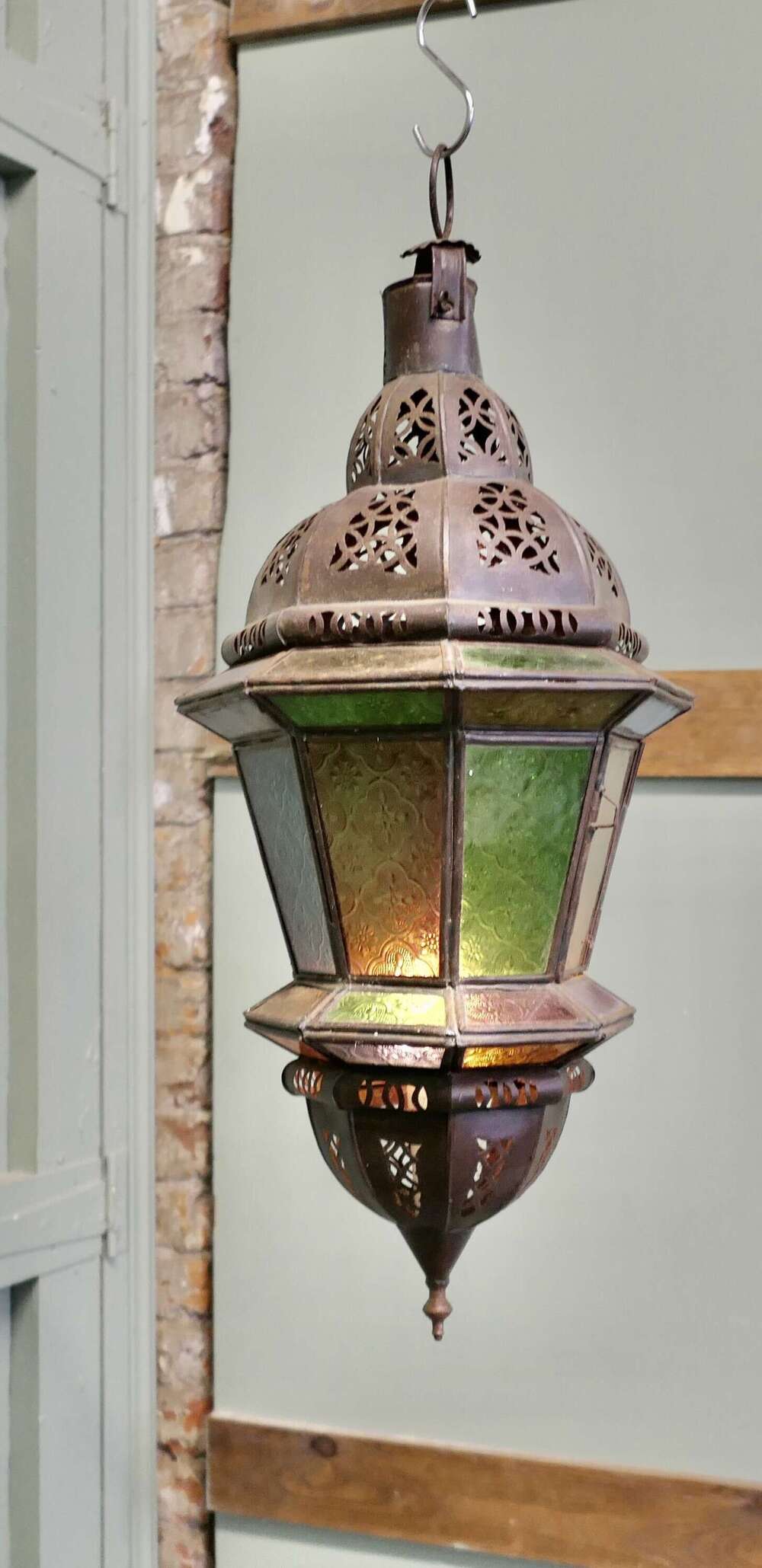 North African Stained Glass Hanging Lantern Lamp Shade