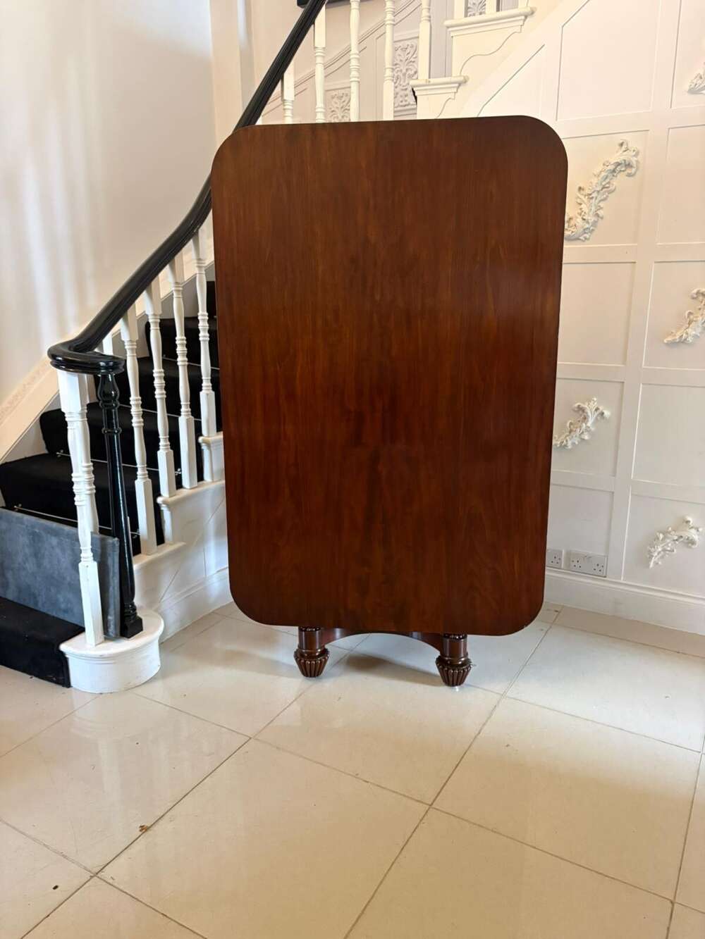  Antique William IV English Figured Mahogany Pedestal Tilt Top Dining Table 
