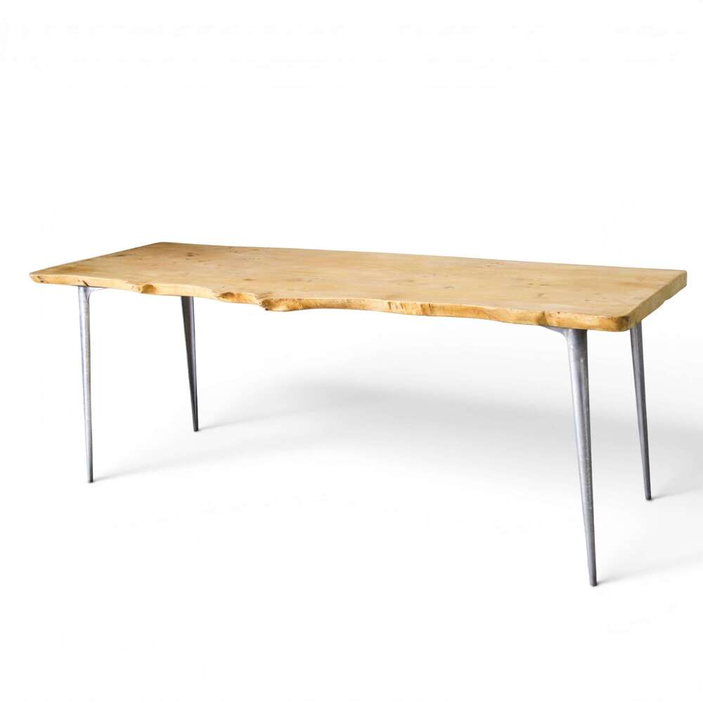 Mid-Century Live Edge Solid Elm Console Table / Desk on Metal Hairpin Legs