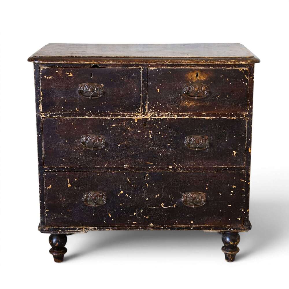 Art Nouveau Pine Chest of Drawers in Original Brown Scumble Paint, England c.1900