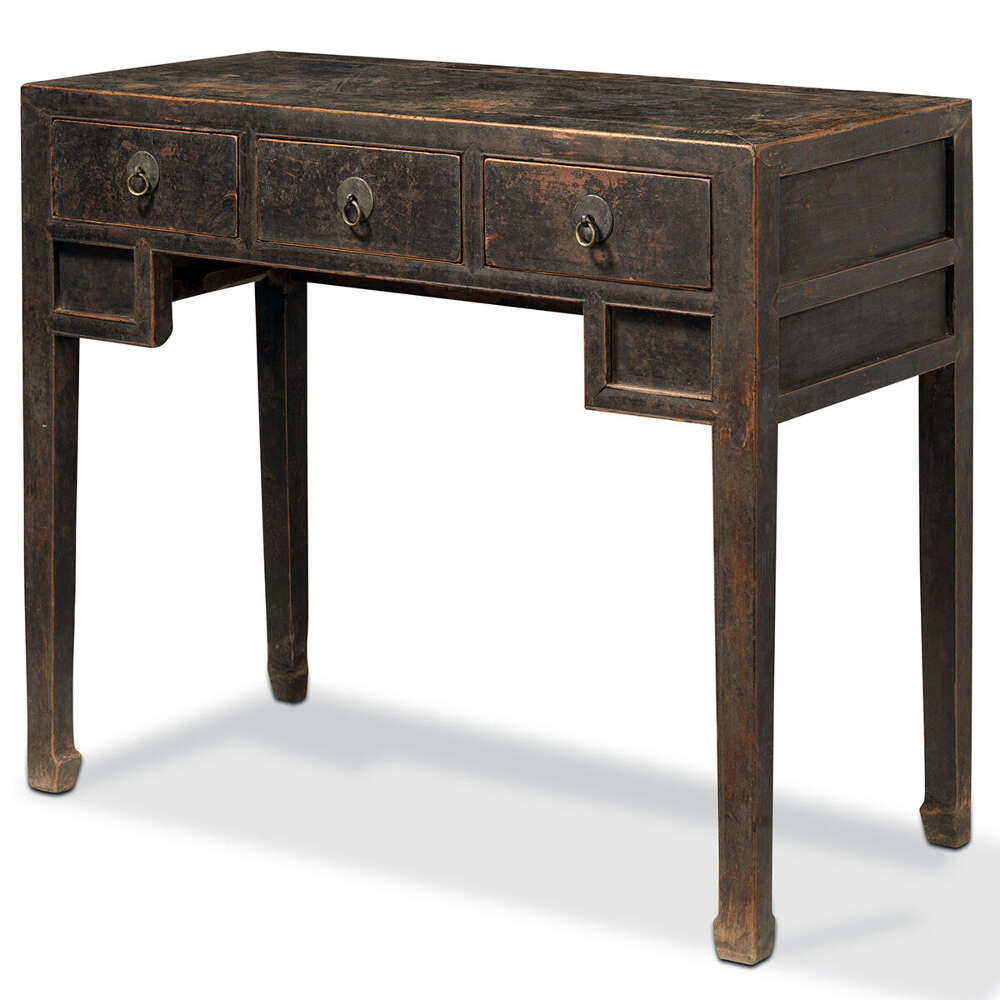 Three Drawer Black Antique Elm Desk