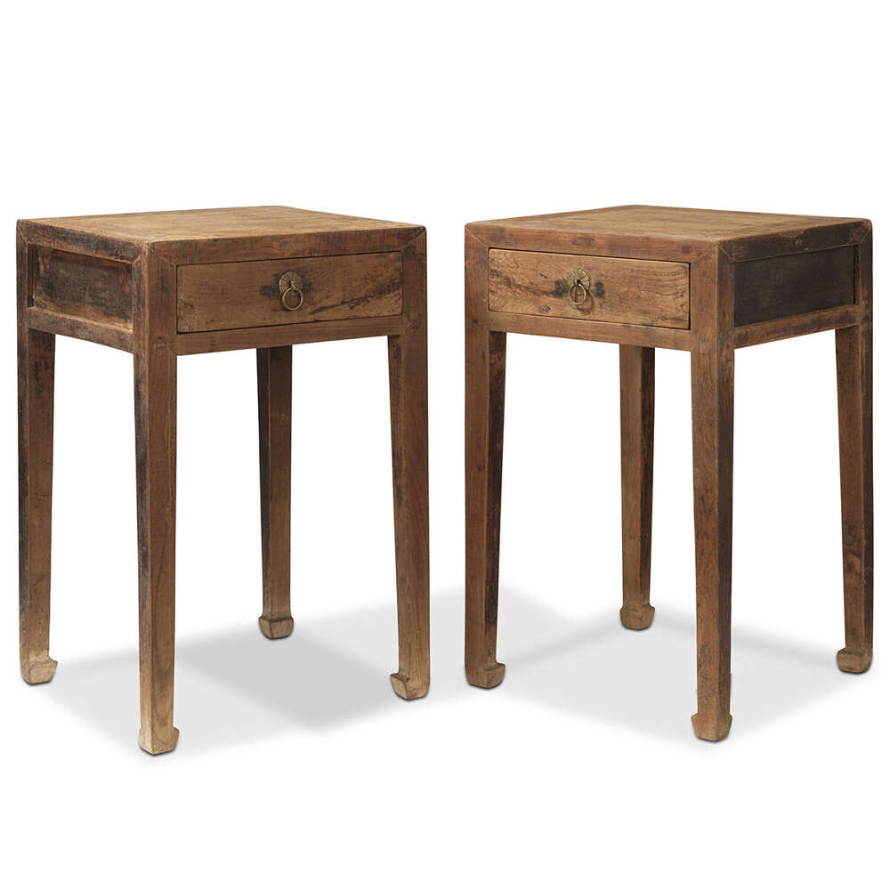 Pair Of Antique Elm Side Tables