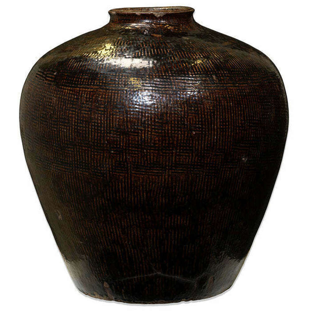 Large Vintage Black Storage Jar