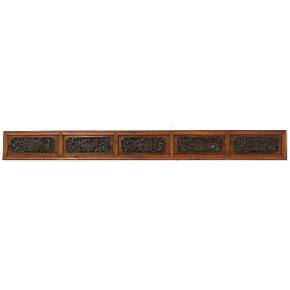 Long Antique Carved Panel In Five Sections