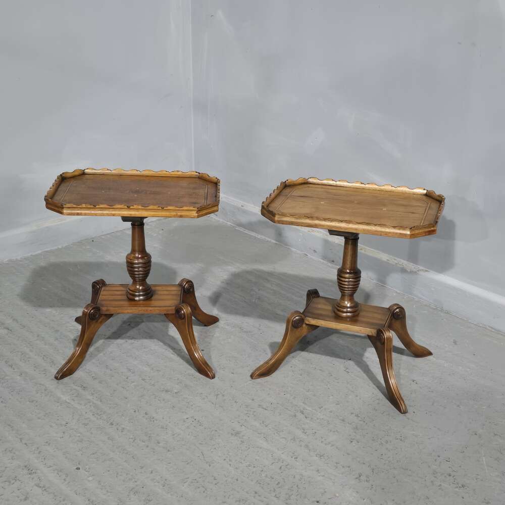Pair English Walnut Inlaid Wine Tables