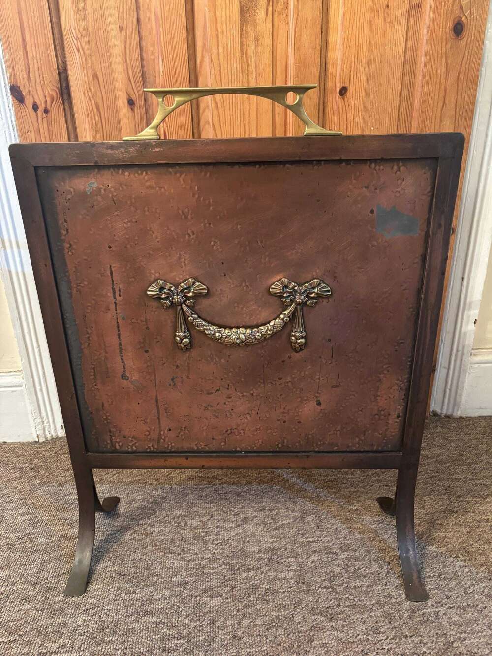 Beautiful Antique Arts And Crafts Art Nouveau Copper And Iron Firescreen C1910 20.
