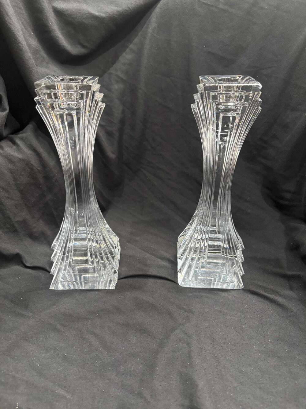 Large Crystal Art Deco Style Candle Holders By Mikasa 10"