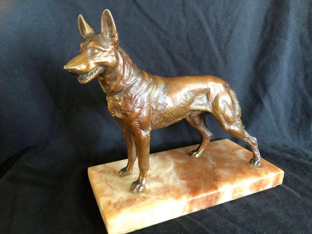 Spelter Alsatian On Marble Base