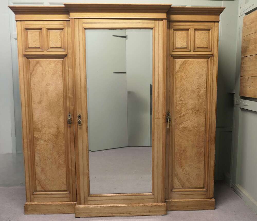 Large Ash Arts & Crafts Triple Break front Wardrobe Compactum  This is a large piece