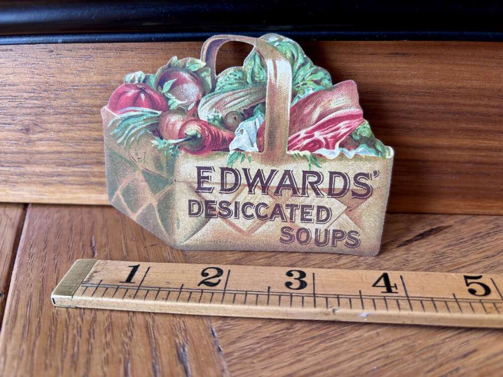 Edwards Desiccated Soup Vegetable Basket Die-Cut Advertising Trade Card c1900s