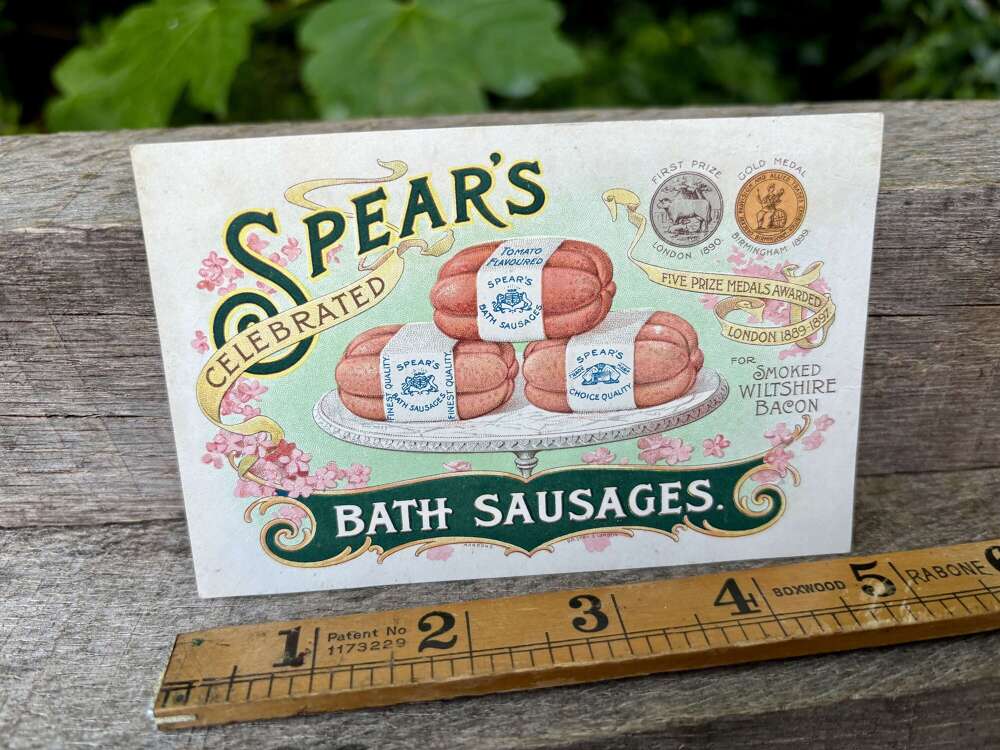 Superb Spear's Bath Sausages Butchers Advertising Trade Post Card c1900s