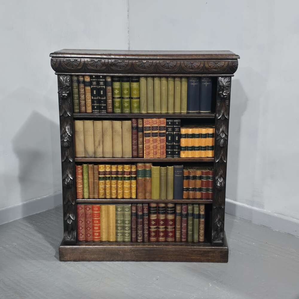 Super Carved Oak Open Adjustable Library Antique Bookcase
