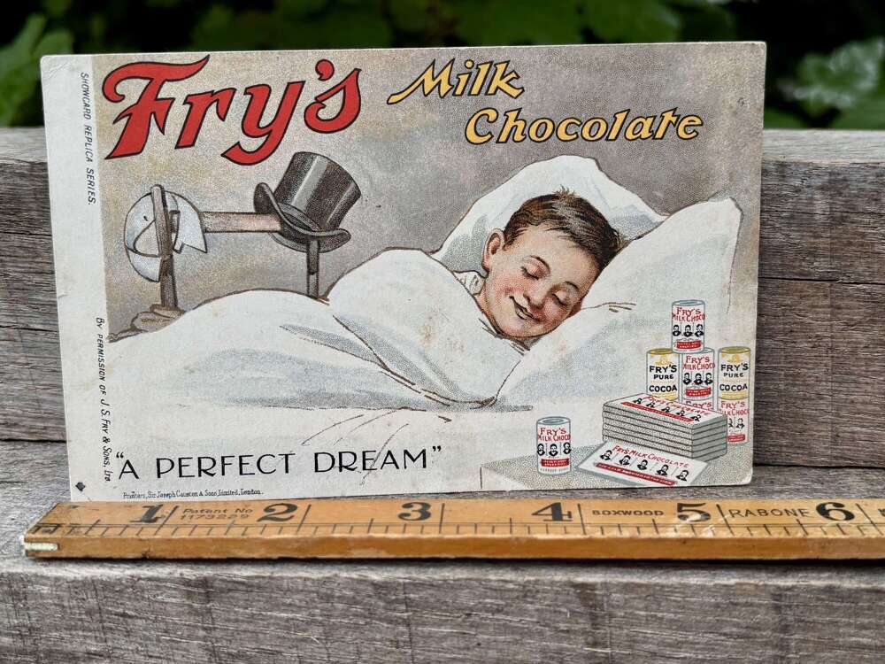 Fry's Boy Dreaming Of Chocolate Advertising Trade Post Card c1900s