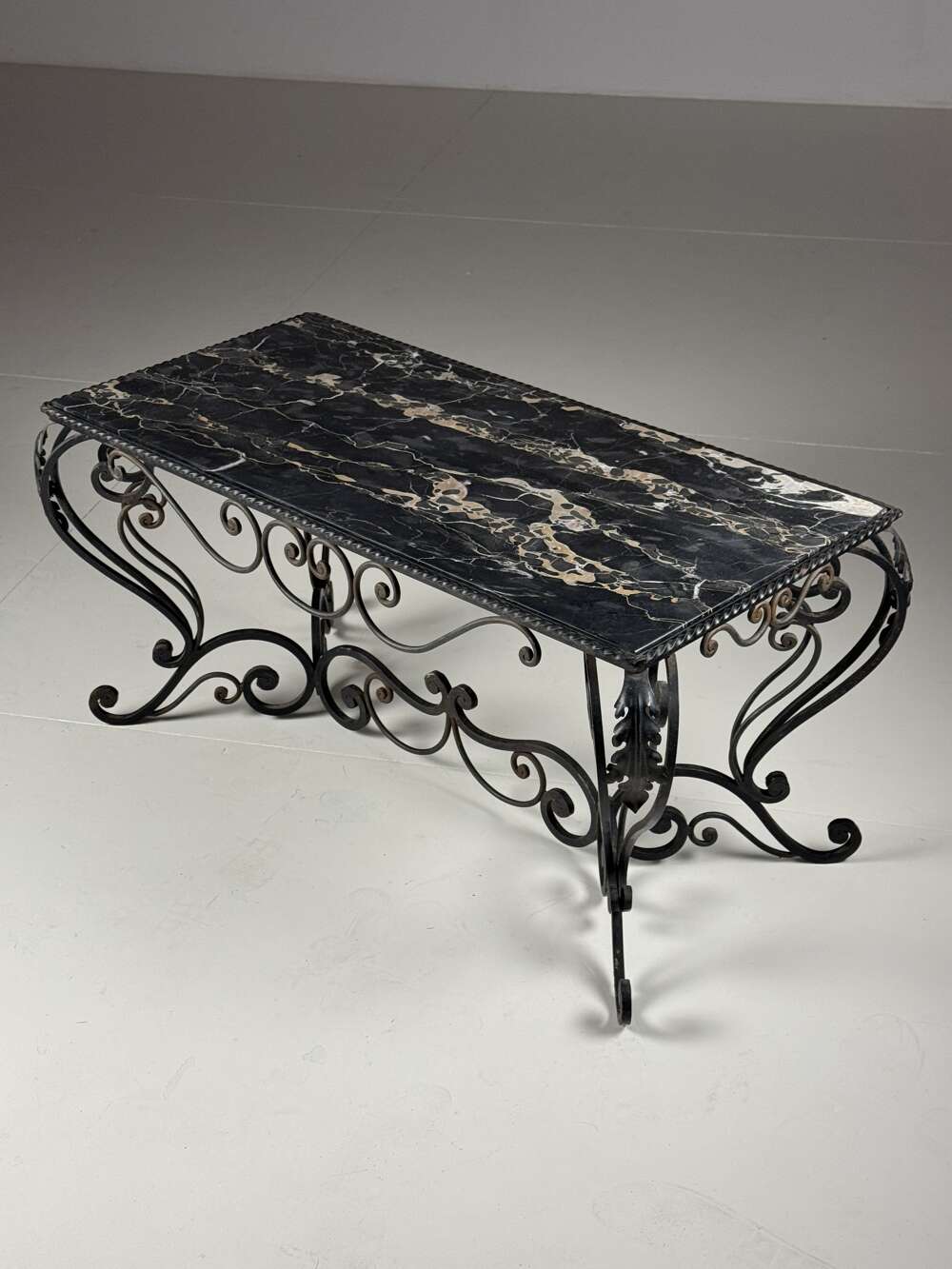 Wrought Iron Coffee Table, Black Marble