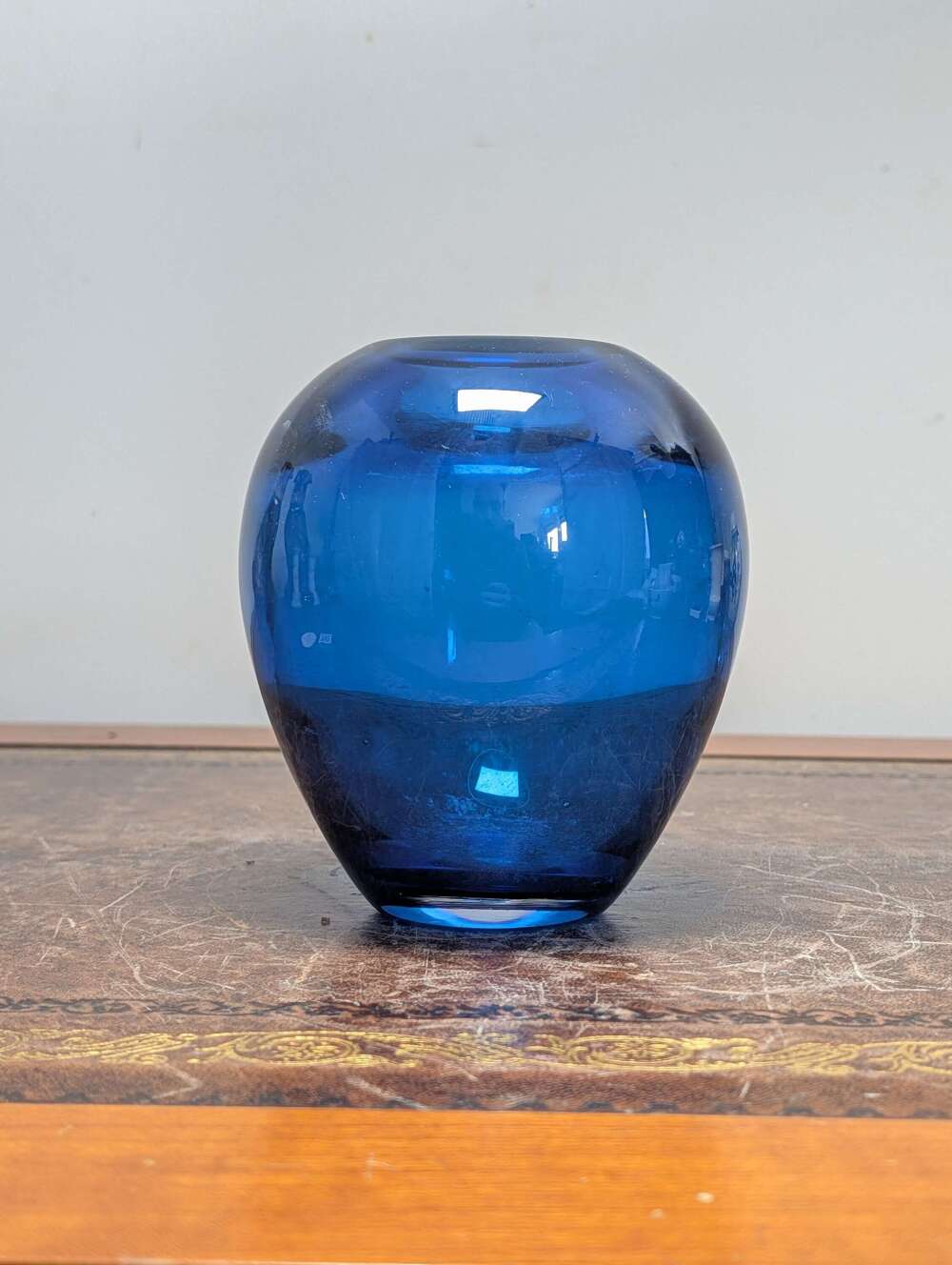 Whitefriars Baxter blue cased glass ovoid vase, pattern 9585, 1960s