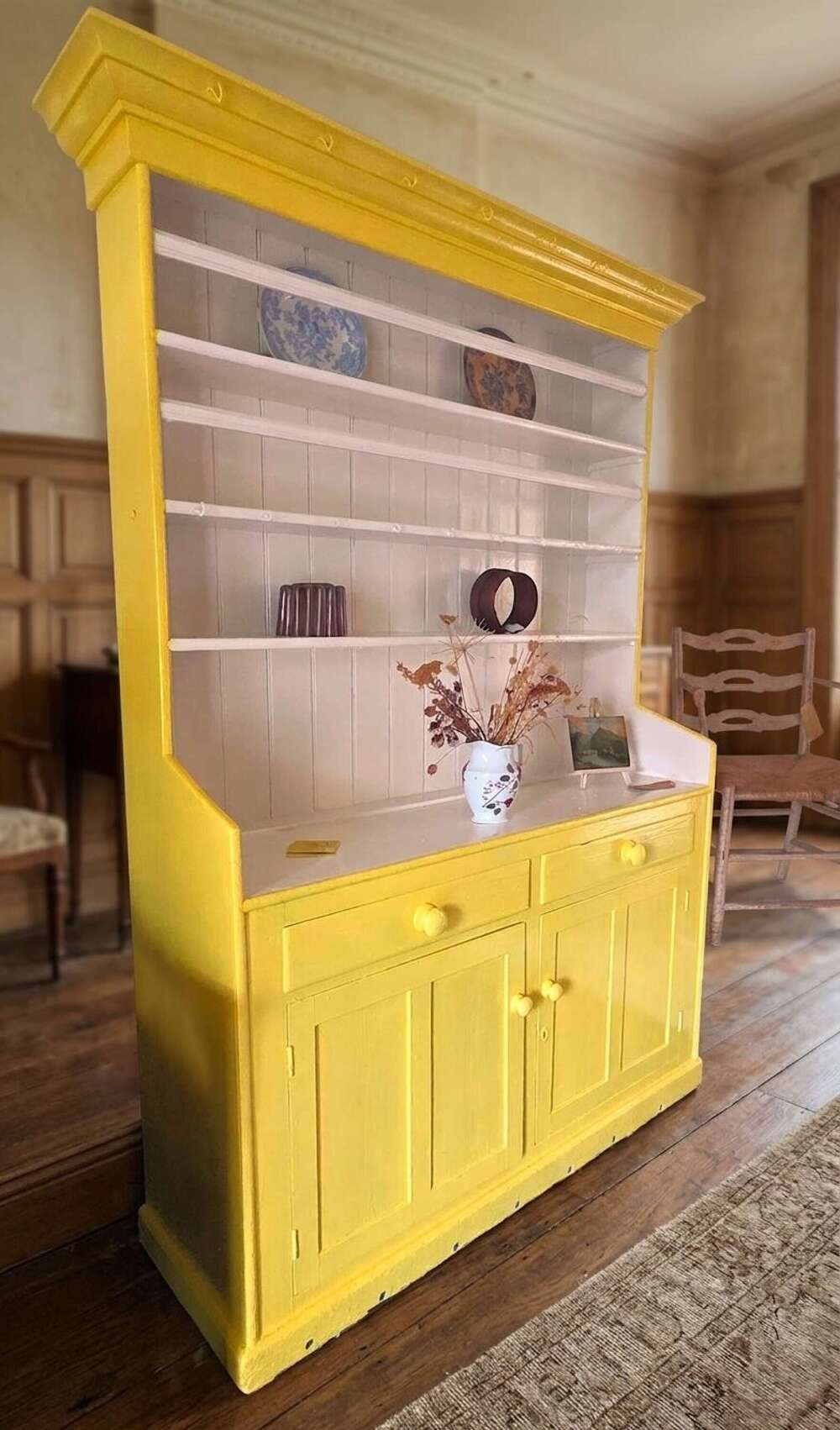 Late 19th Century Irish painted Pine Kitchen Dresser