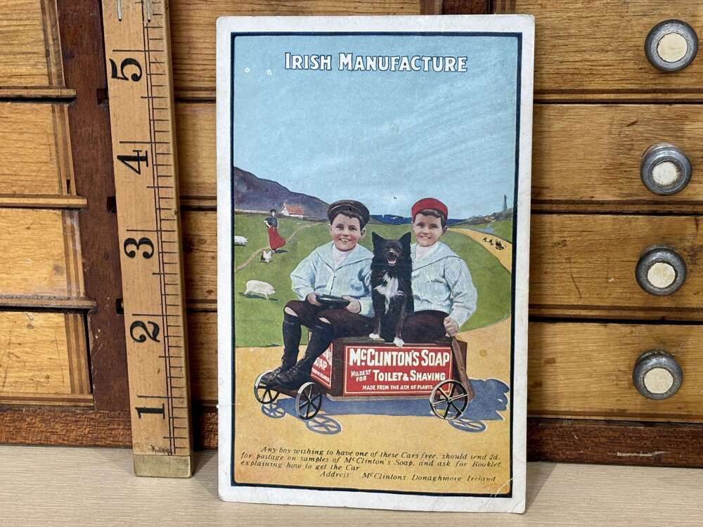 McClinton&rsquo;s Ireland Shaving Soap Kids on Go Kart Advertising Trade Card Ephemera c1900s