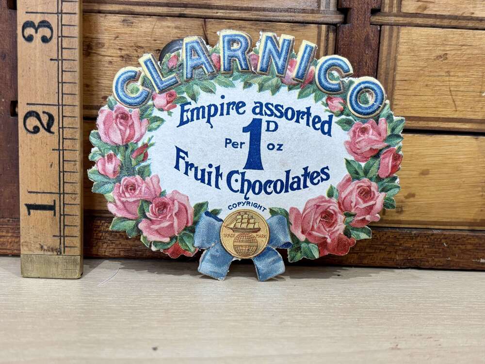 Clarnico Empire Chocolate Advertising Price Trade Card Sign Ephemera c1900s