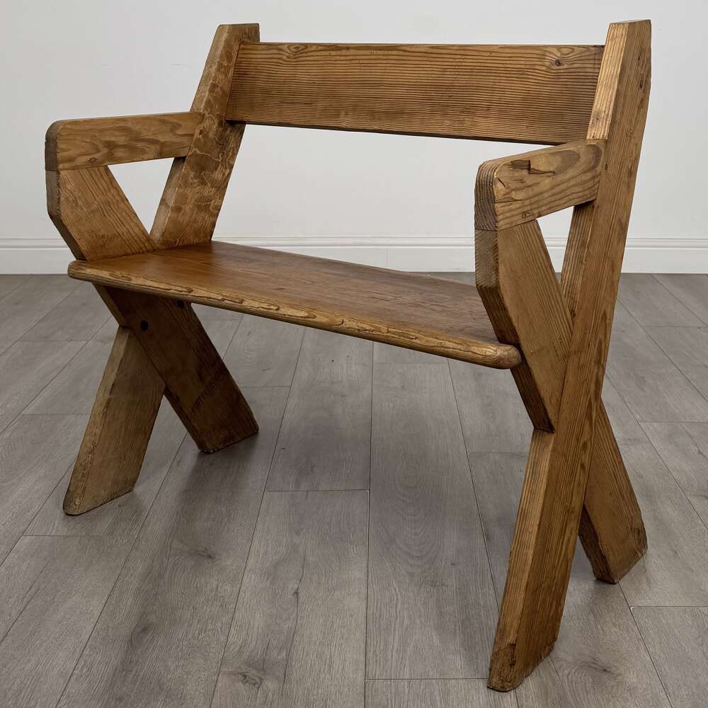 Antique 19th Century Victorian Bench In Pitch Pine 