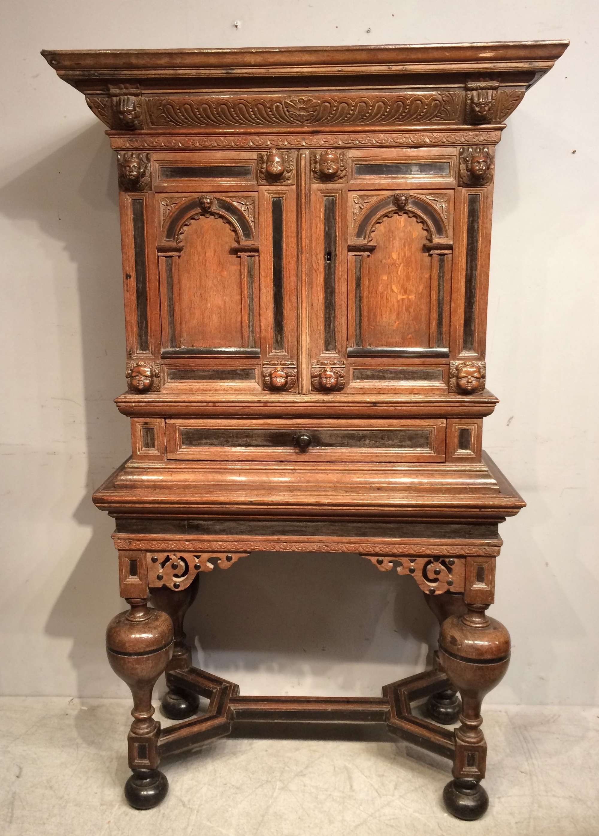 17th century antique Flemish oak cabinet on stand.