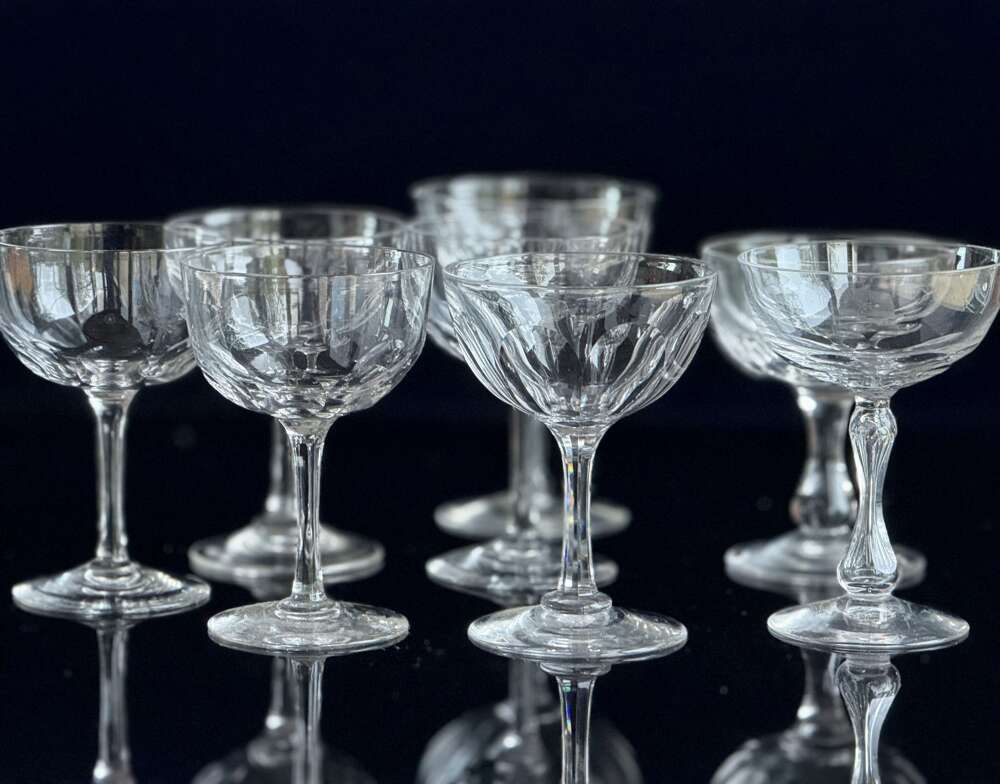 9 Edwardian Champagne Glasses Mixed Set