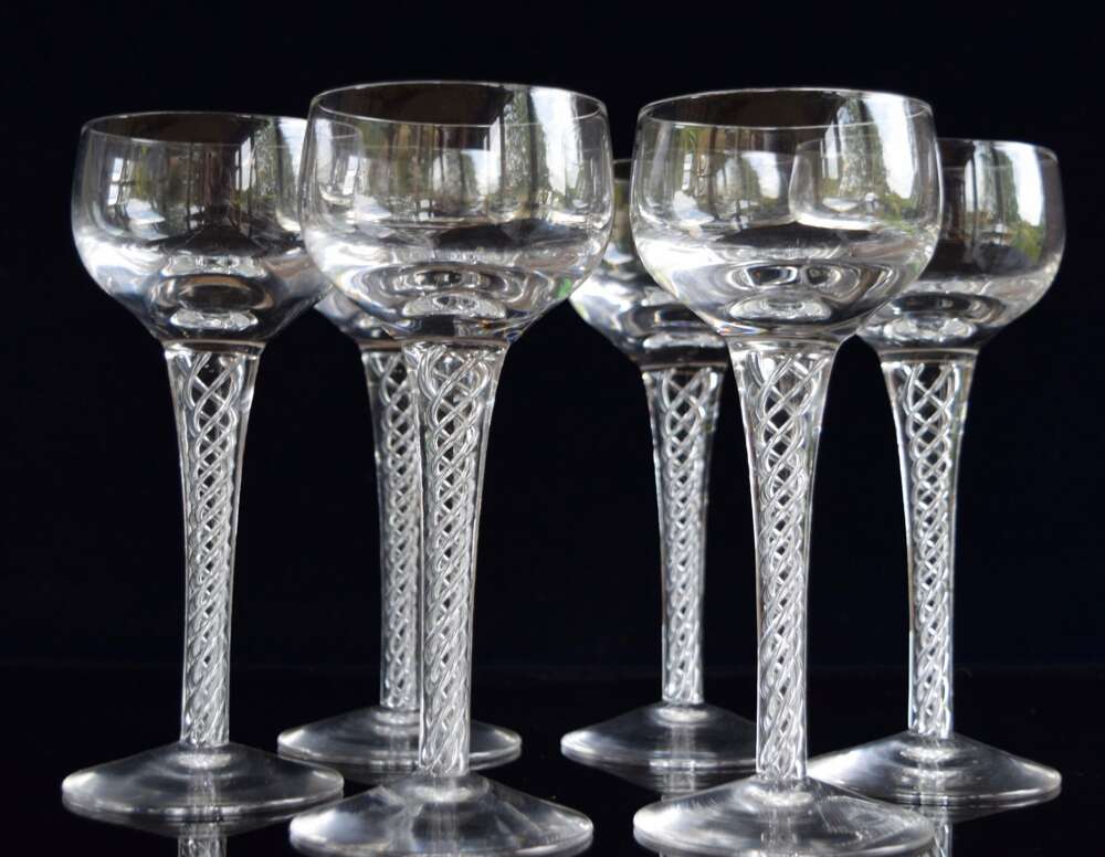6 Stuart Crystal Ariel Air Twist Hock Glasses