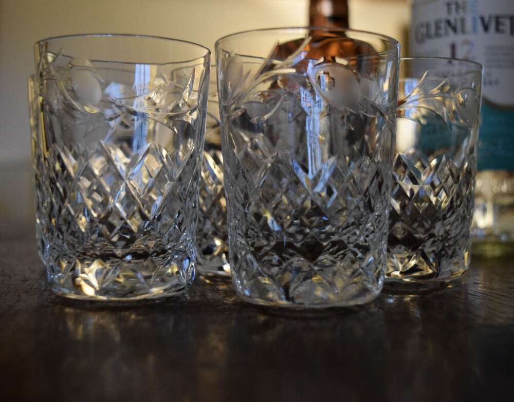 6 Royal Brierley etched 5oz Tumblers