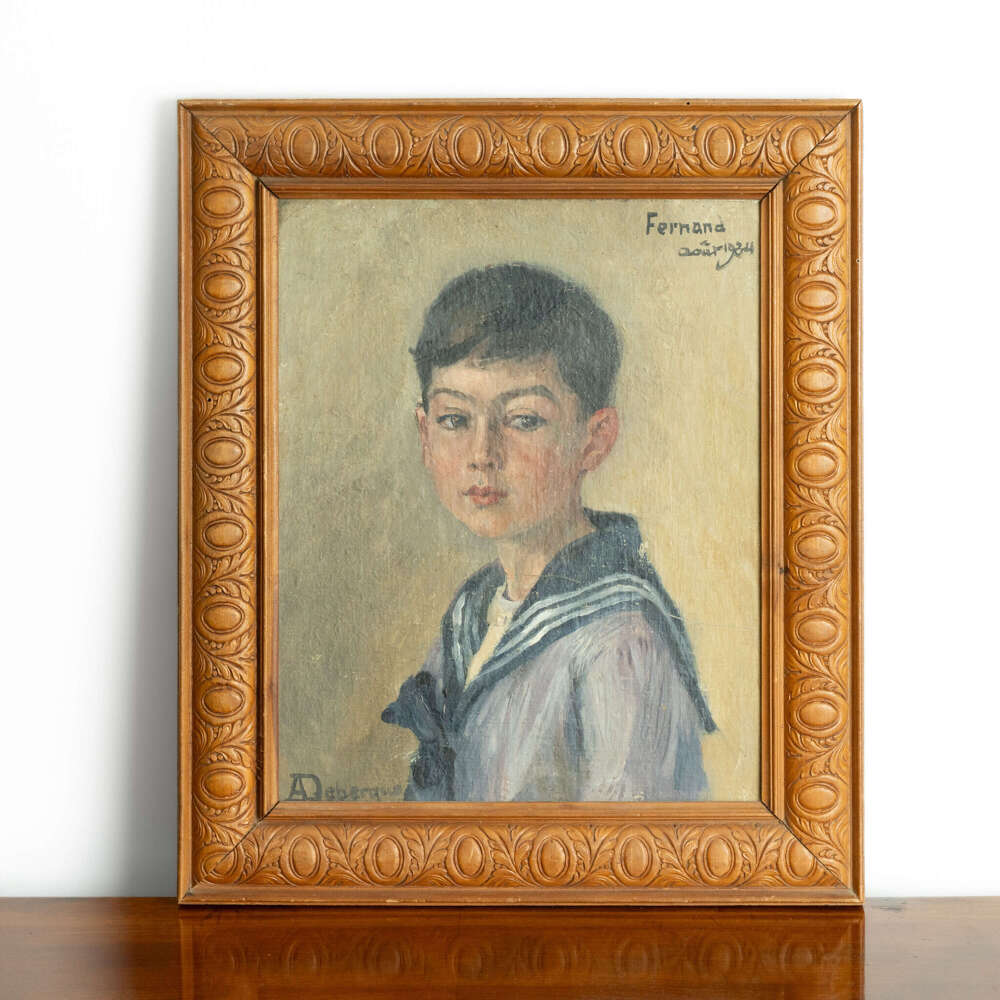Framed Oil on Board: Sailor Boy