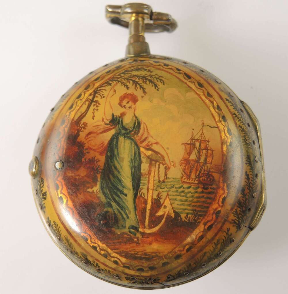 Bridgerton Prop. Georgian Horn cased pair cased verge watch Eastland c1790