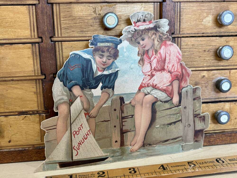 Sunlight Children at the Seaside Die-Cut Advertising Trade Card Ephemera c1900s