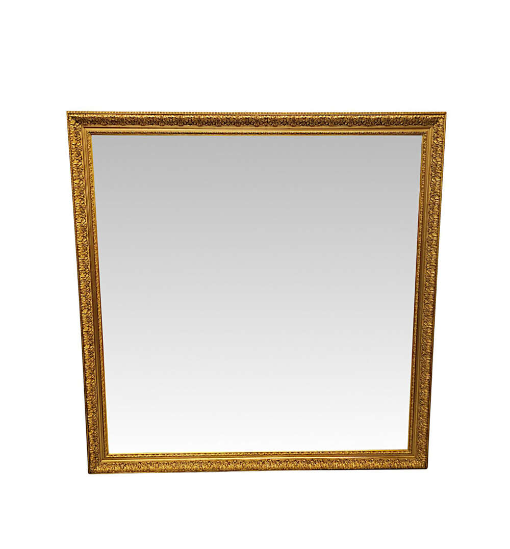 A Very Fine And Unusual 19th Century Large Giltwood Overmantel Antique Mirror Of Simple Design