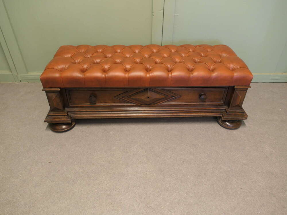 Buttoned Leather Window Seat, Hall Bench with Shoe Store
