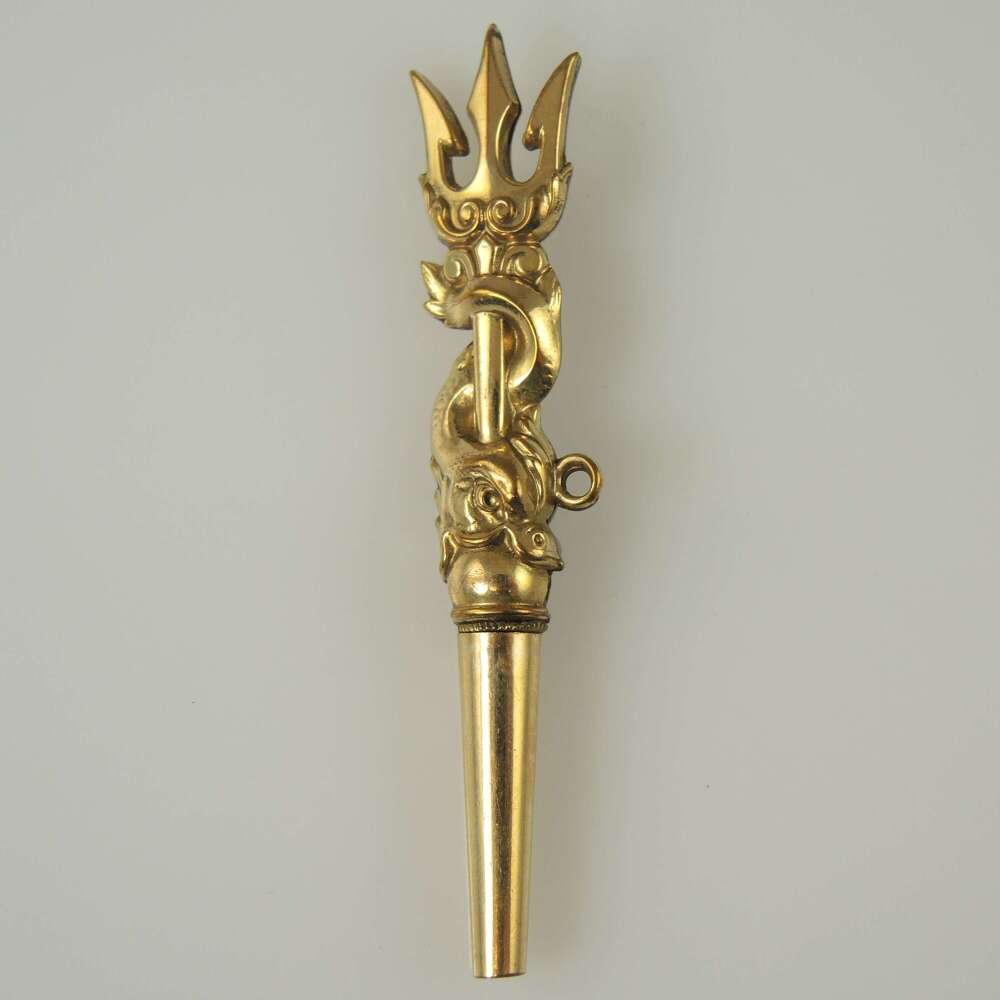 Unusual gilt TRIDENT and DOLPHIN pocket watch key c1850