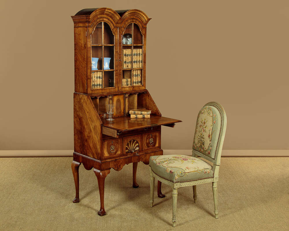 Small Queen Anne Style Walnut Bureau Bookcase C.1930