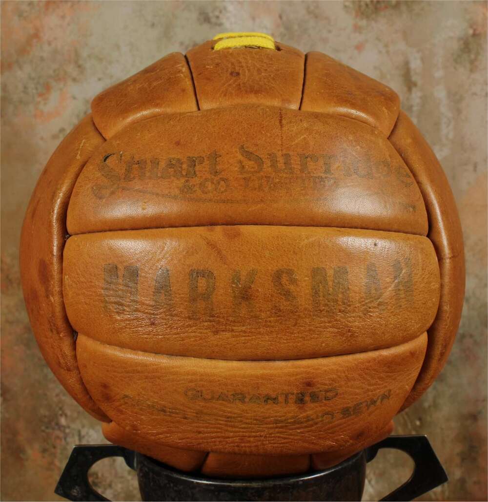 Vintage Stuart Surridge Marksman Leather Football. Old Laced Soccer Ball.