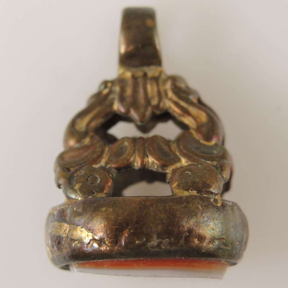 Georgian gilt cased seal set with a White agate stone c1790