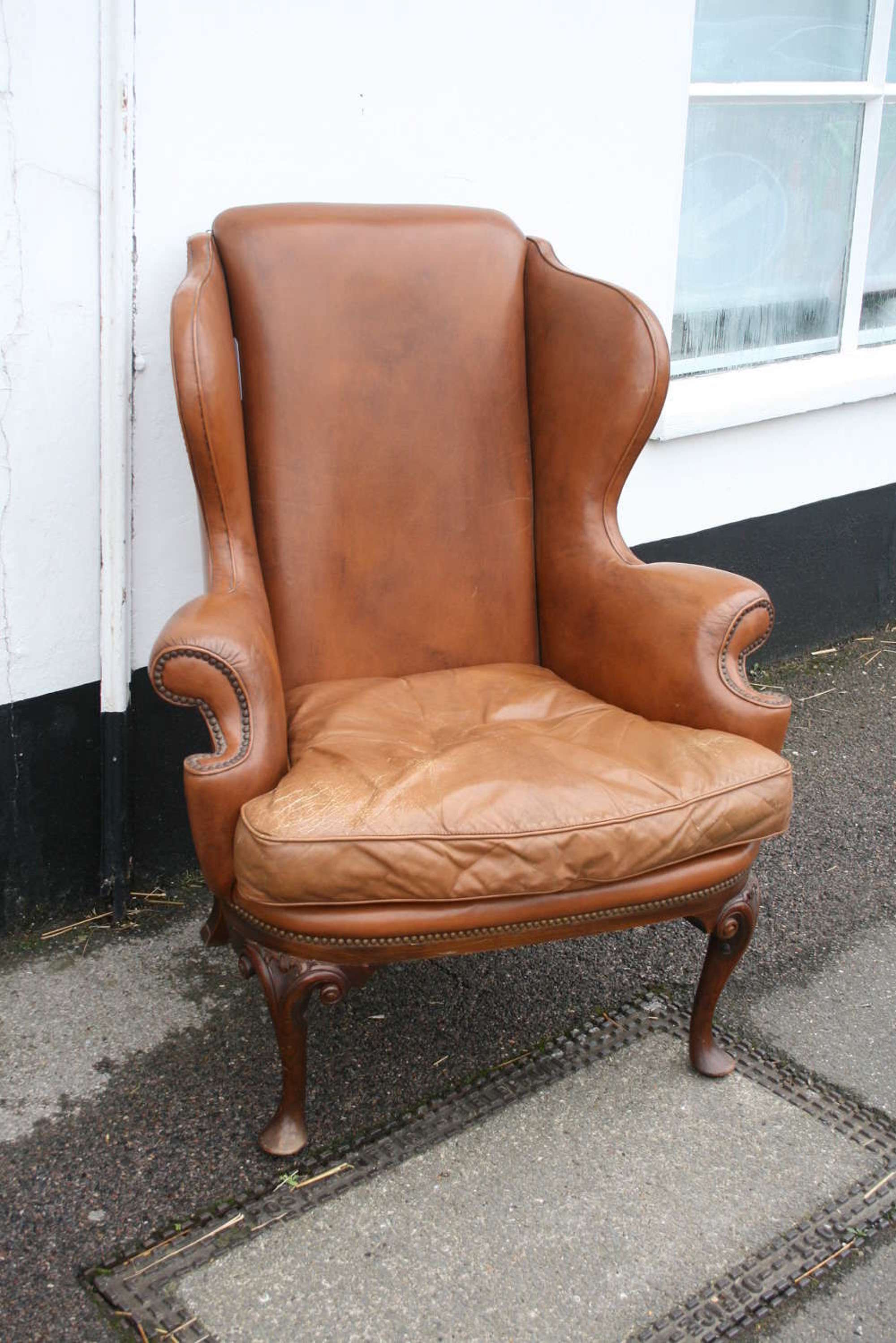 Leather wing chair