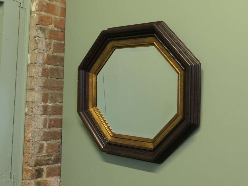 Beautiful Black & Gold Octagonal Regency Style Wall Mirror  This is a good large size