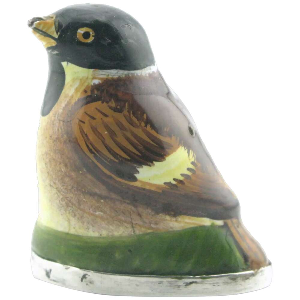Unusual 18th century Bilston enamel bird bonbonniere or patch box