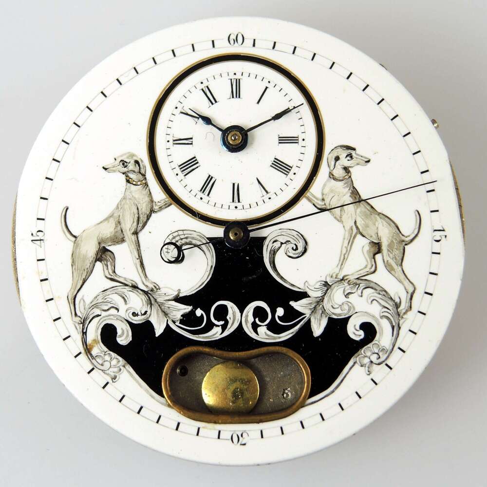 Rare fancy dial pocket watch movement with a mock pendulum c1850