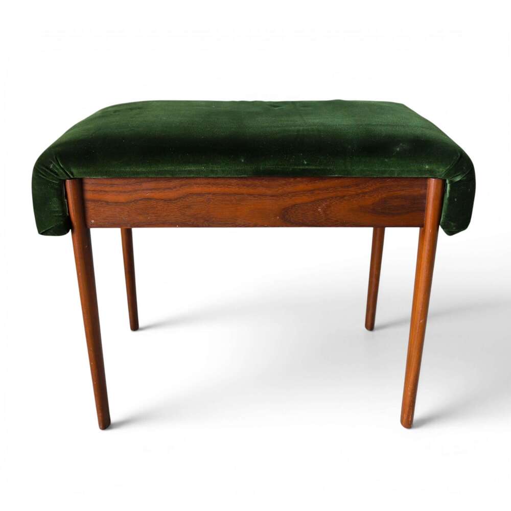 Mid‑Century Stool with Rosewood Frame and Dark Green Velvet Upholstery