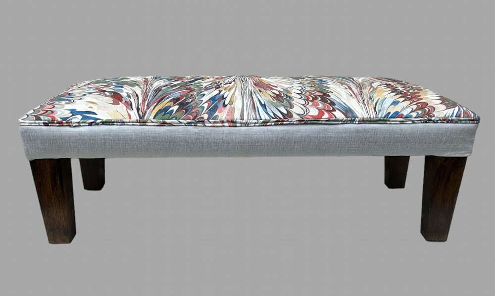 An Attractive  Beechwood Stool in Florentine style fabric